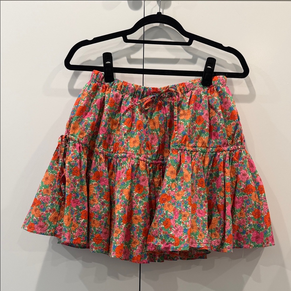 J. Crew x Liberty Pink and Orange Floral Tiered Mini Skirt